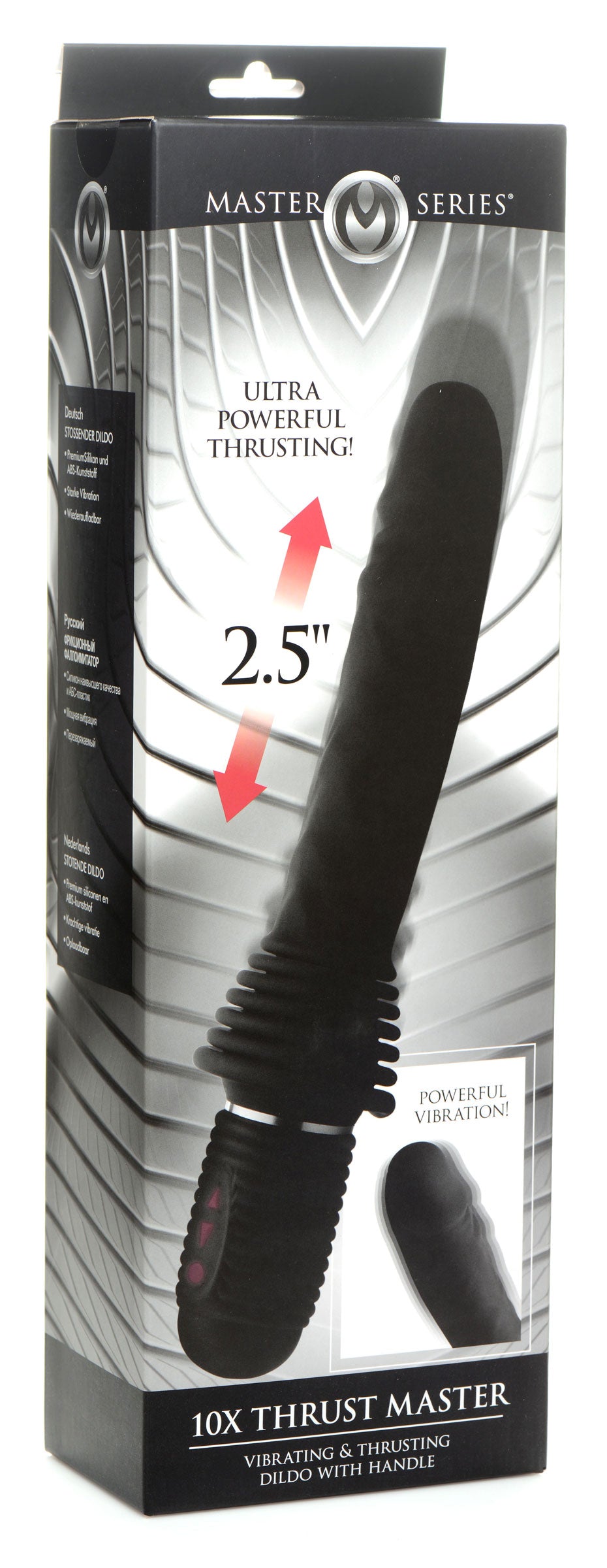 Master Series 10X Silicone Vibrating and Thrusting Dildo Black