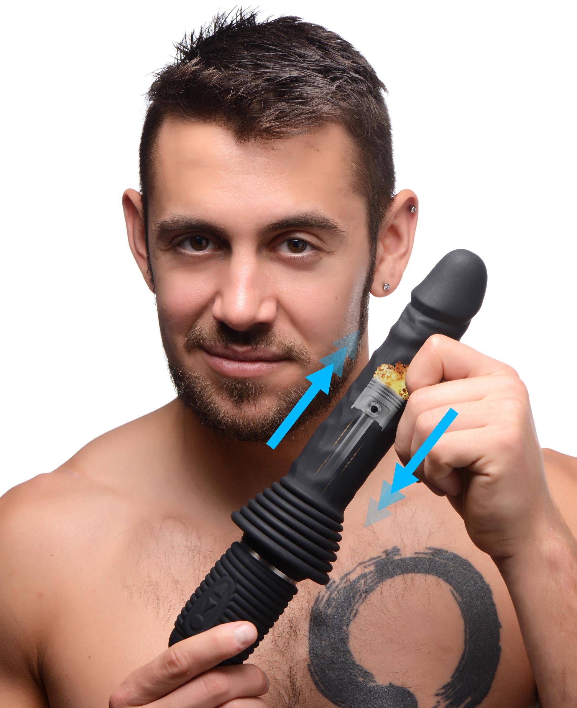 Master Series 10X Silicone Vibrating and Thrusting Dildo Black