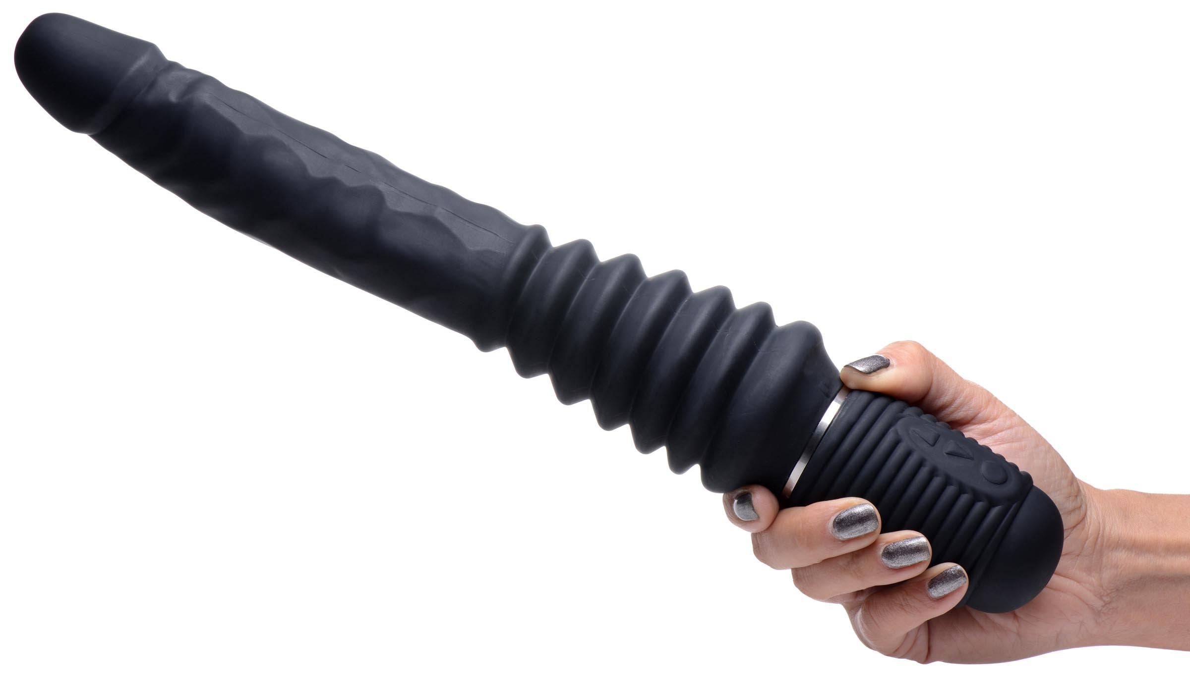 Master Series 10X Silicone Vibrating and Thrusting Dildo Black