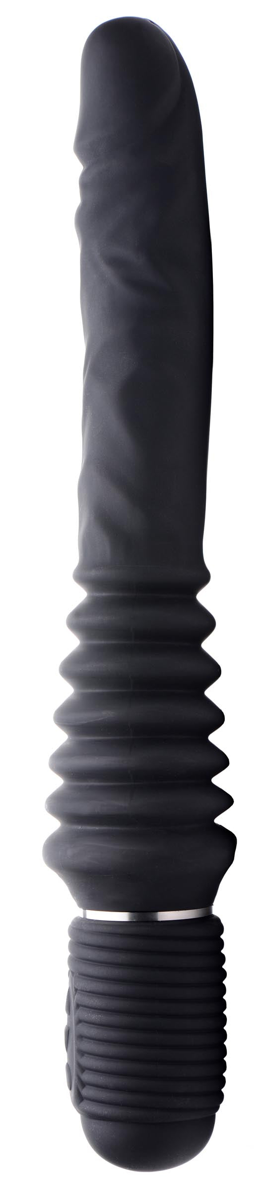 Master Series 10X Silicone Vibrating and Thrusting Dildo Black
