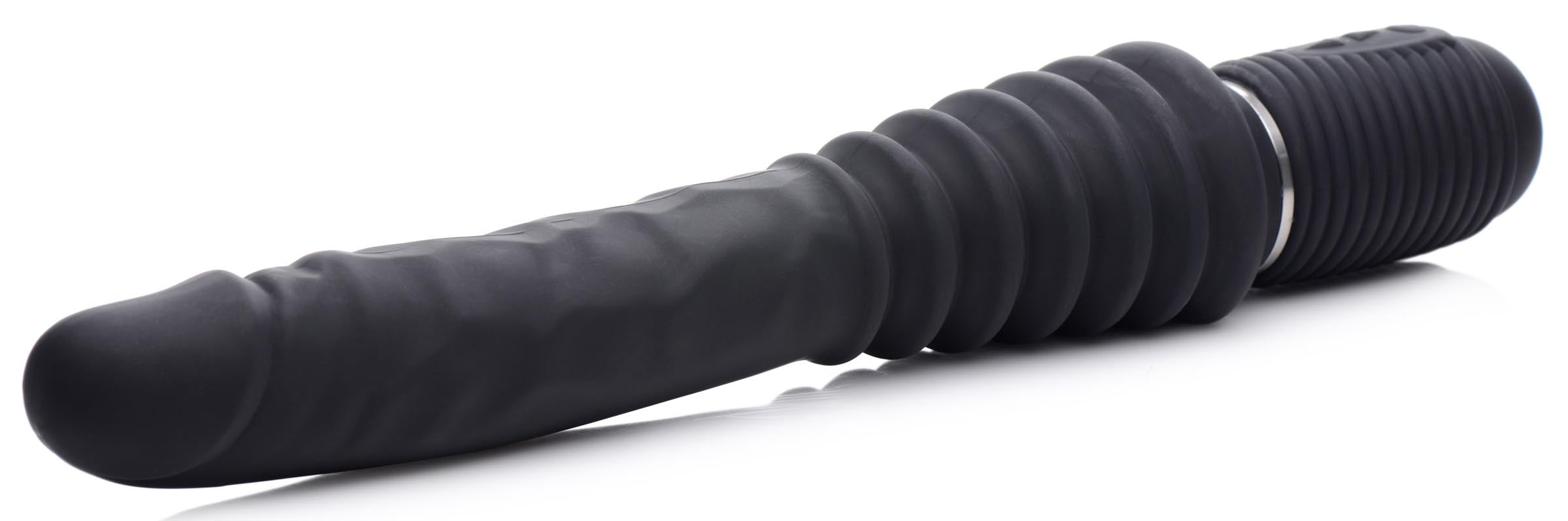 Master Series 10X Silicone Vibrating and Thrusting Dildo Black