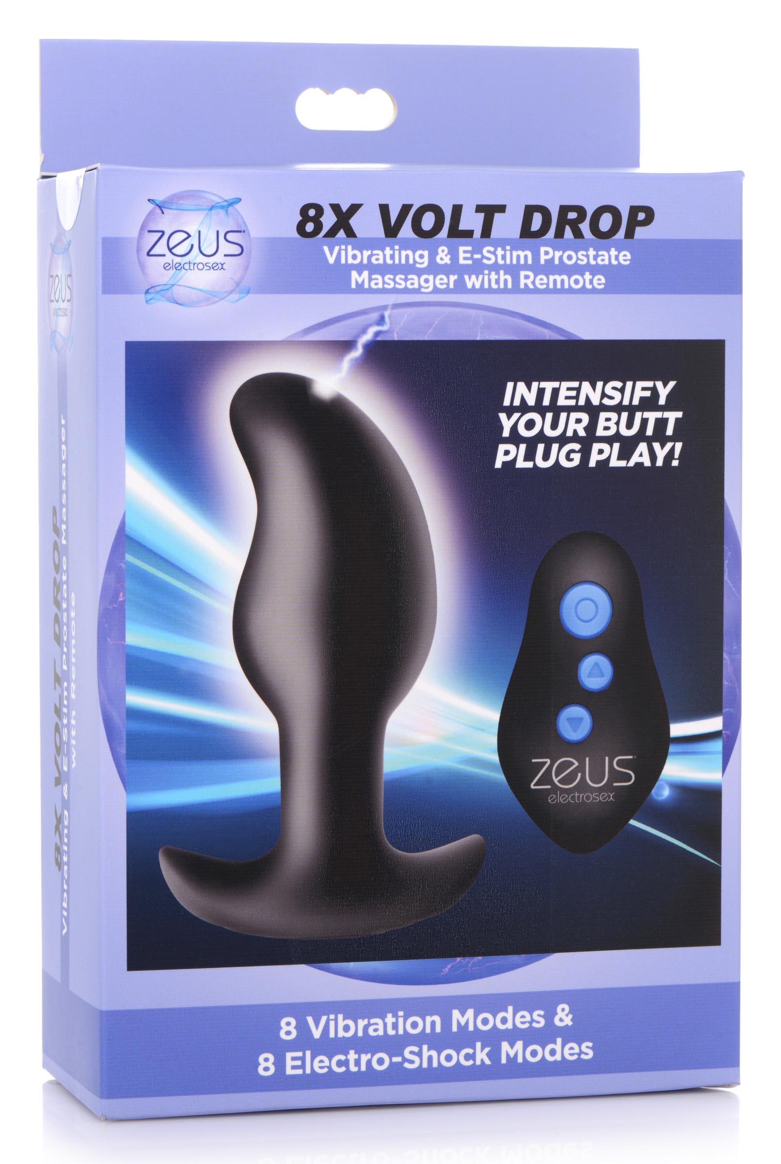 Zeus Electrosex 8X Volt Drop Vibrating and E-Stim Silicone Prostate Massager with Remote Black