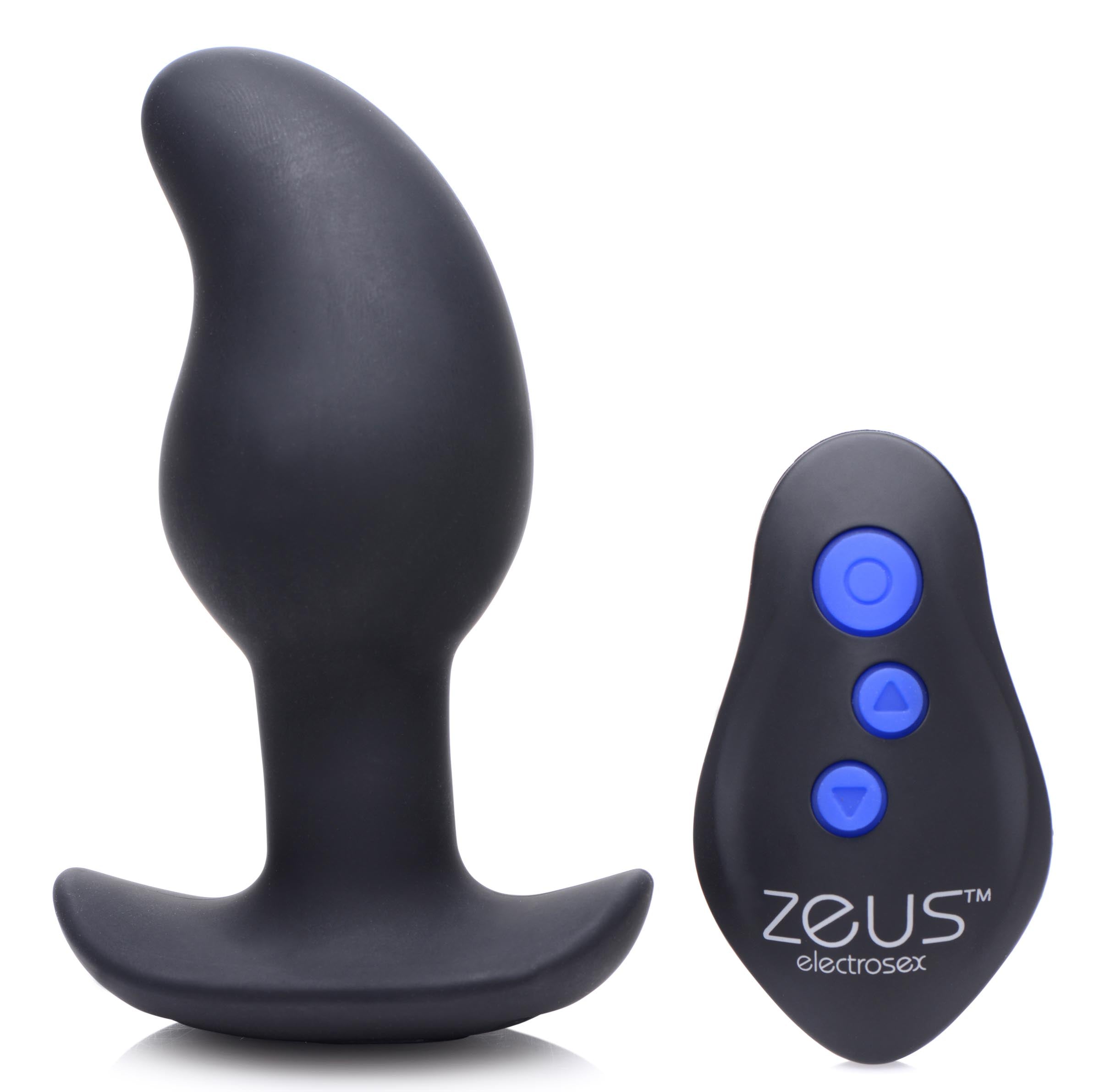 Zeus Electrosex 8X Volt Drop Vibrating and E-Stim Silicone Prostate Massager with Remote Black
