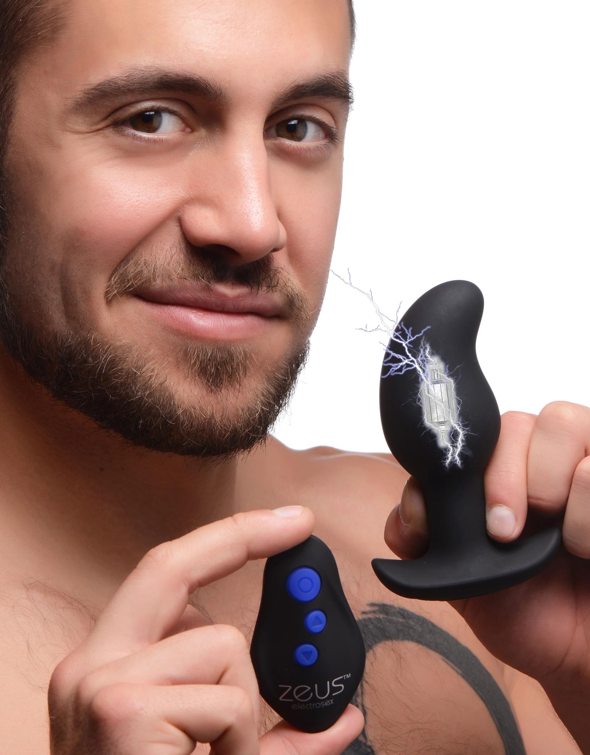 Zeus Electrosex 8X Volt Drop Vibrating and E-Stim Silicone Prostate Massager with Remote Black