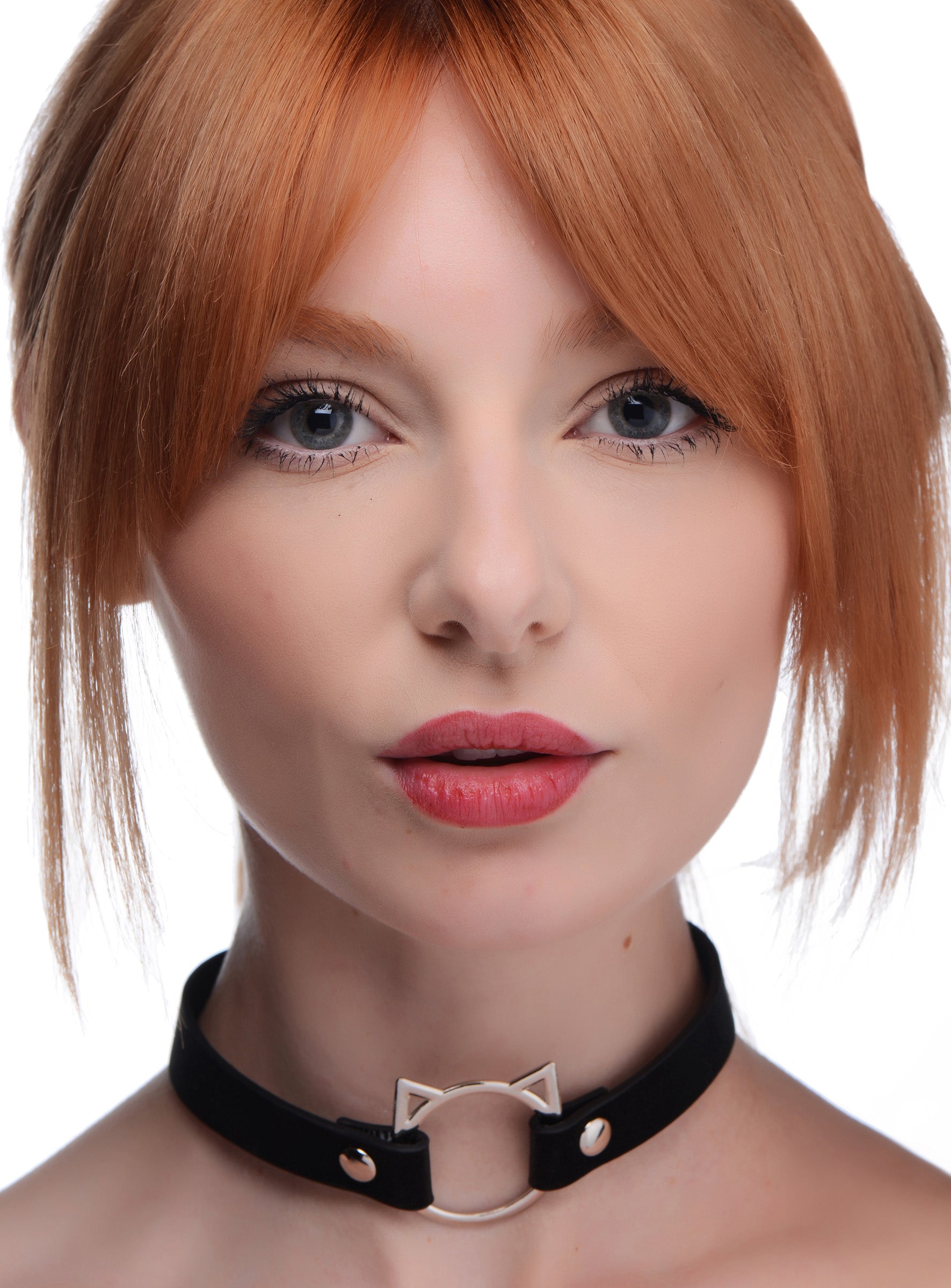 Master Series Kinky Kitty Ring Slim Choker - Black Black