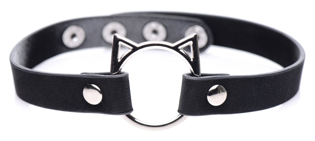 Master Series Kinky Kitty Ring Slim Choker - Black Black