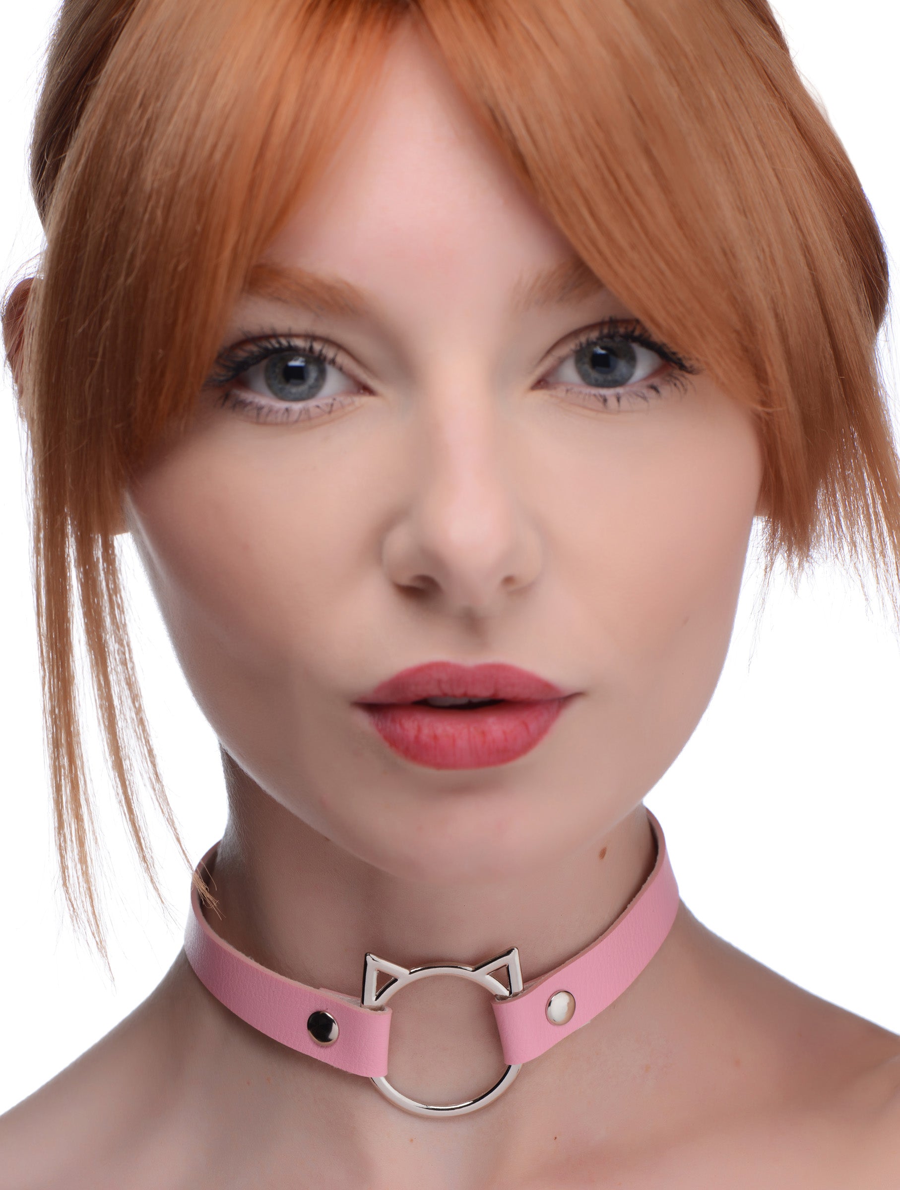 Master Series Kinky Kitty Ring Slim Choker - Black Pink