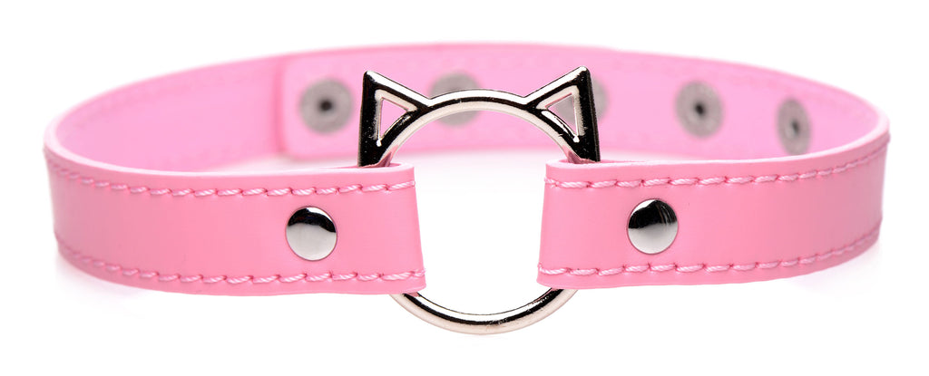 Master Series Kinky Kitty Ring Slim Choker - Black Pink