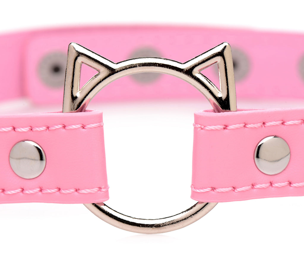 Master Series Kinky Kitty Ring Slim Choker - Black Pink