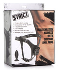 Strict Male Chastity Harness with Silicone Anal Plug Black