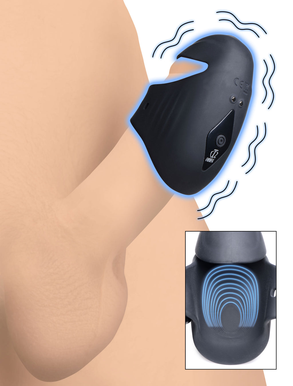 Trinity Men 8X Vibrating Silicone Penis Head Stimulator Black