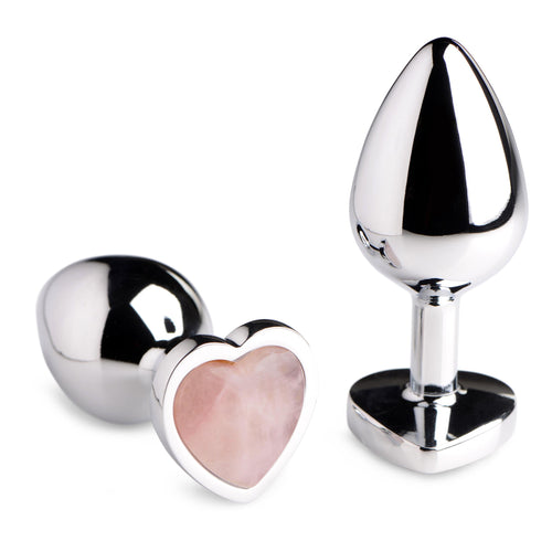 Booty Sparks Authentic Rose Quartz Gemstone Heart Anal Plug - Small Pink