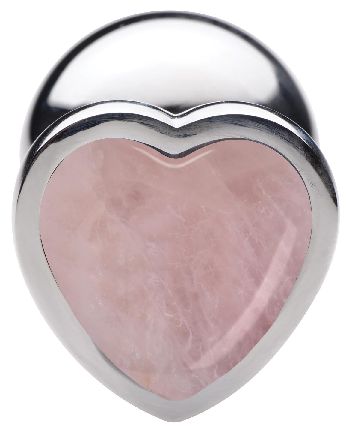 Booty Sparks Authentic Rose Quartz Gemstone Heart Anal Plug - Small Pink