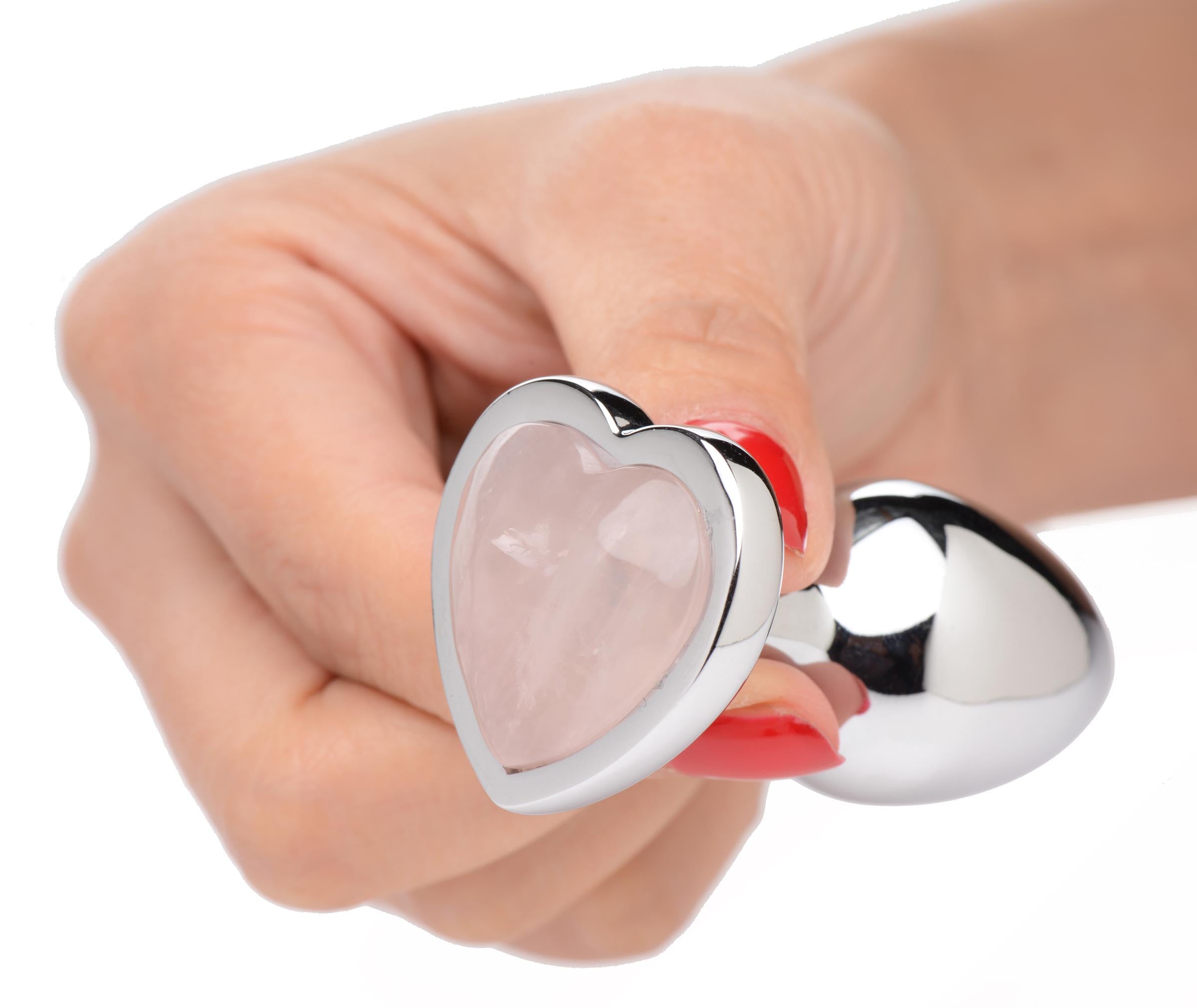 Booty Sparks Authentic Rose Quartz Gemstone Heart Anal Plug - Small Pink