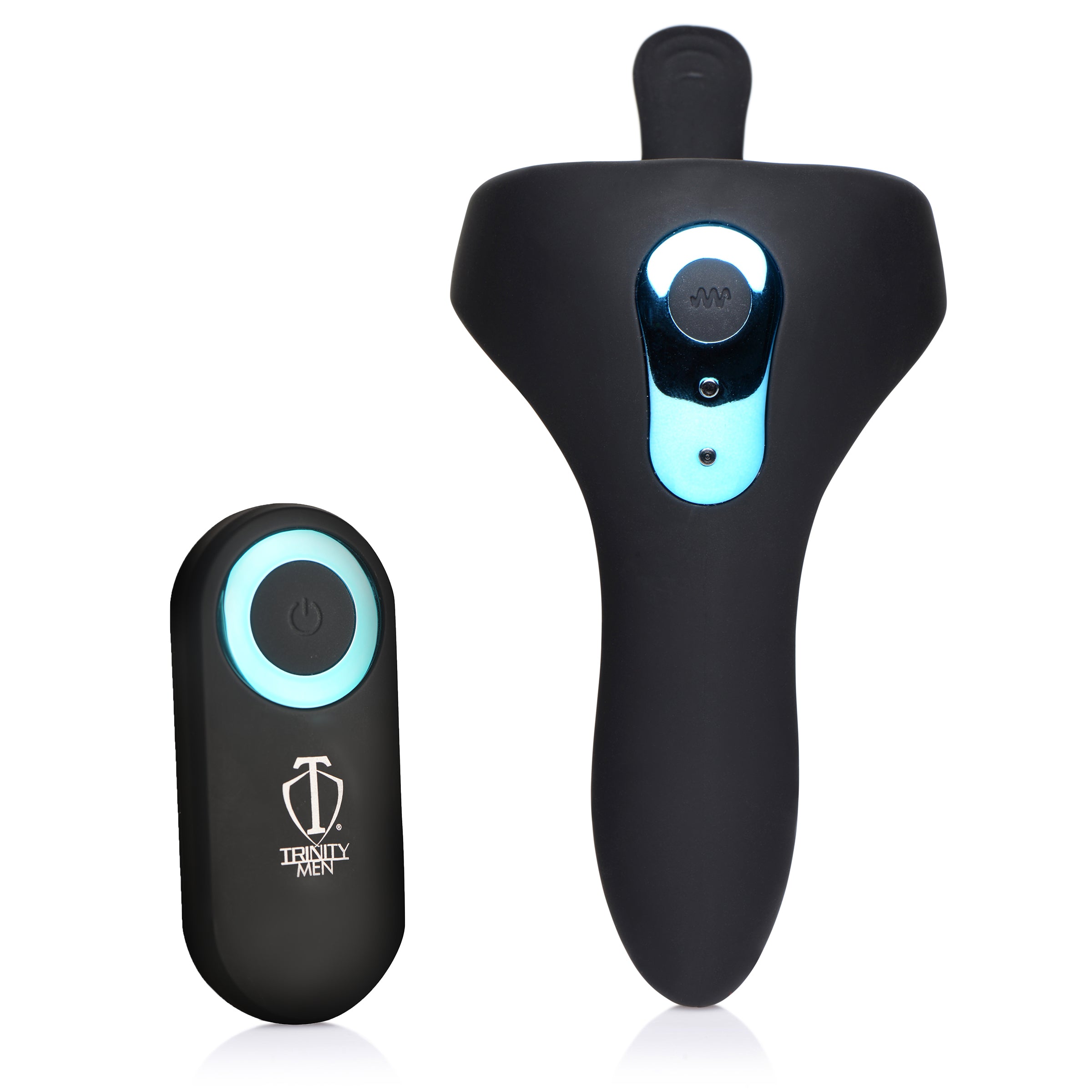 Trinity Men Power Taint 7X Silicone Cock and Ball Ring with Remote Black