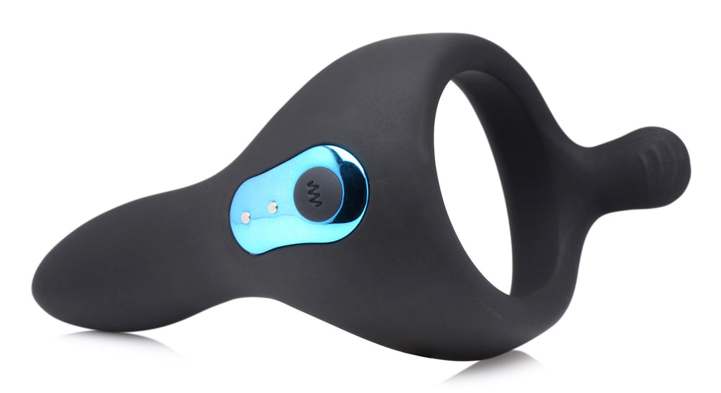 Trinity Men Power Taint 7X Silicone Cock and Ball Ring with Remote Black