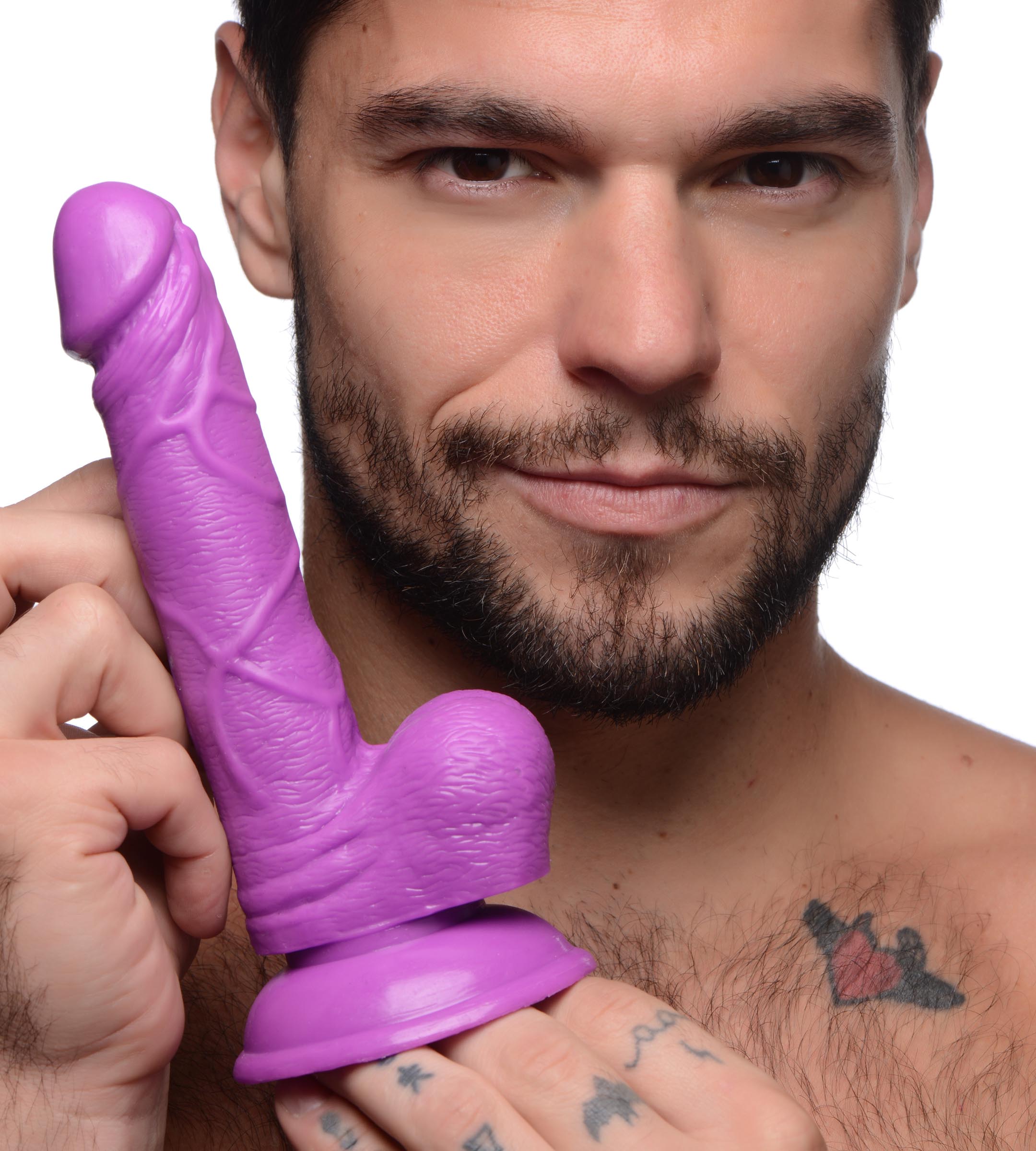 Pop Peckers 6.5 Inch Dildo with Balls - Blue Purple