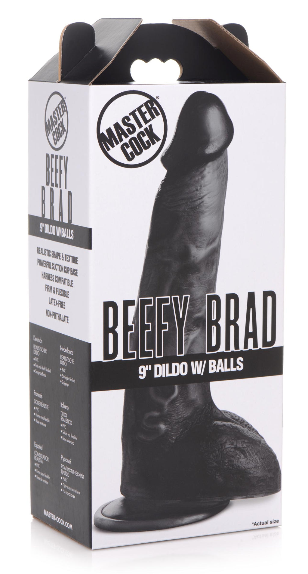 Master Cock Beefy Brad 9 inch Dildo with Balls - Black Black