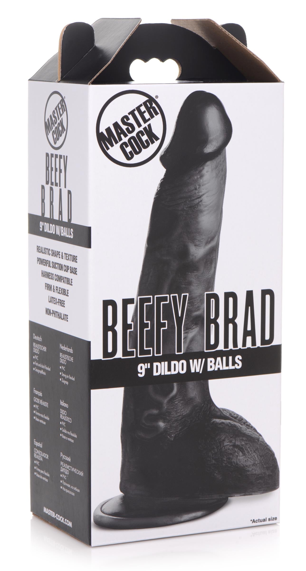 Master Cock Beefy Brad 9 inch Dildo with Balls - Black Black