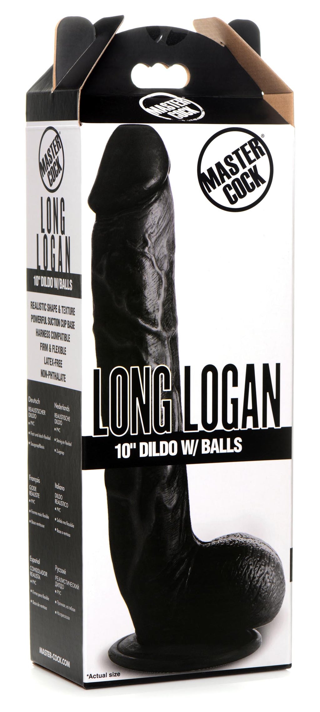 Master Cock Long Logan 10 Inch Dildo with Balls - Black Black