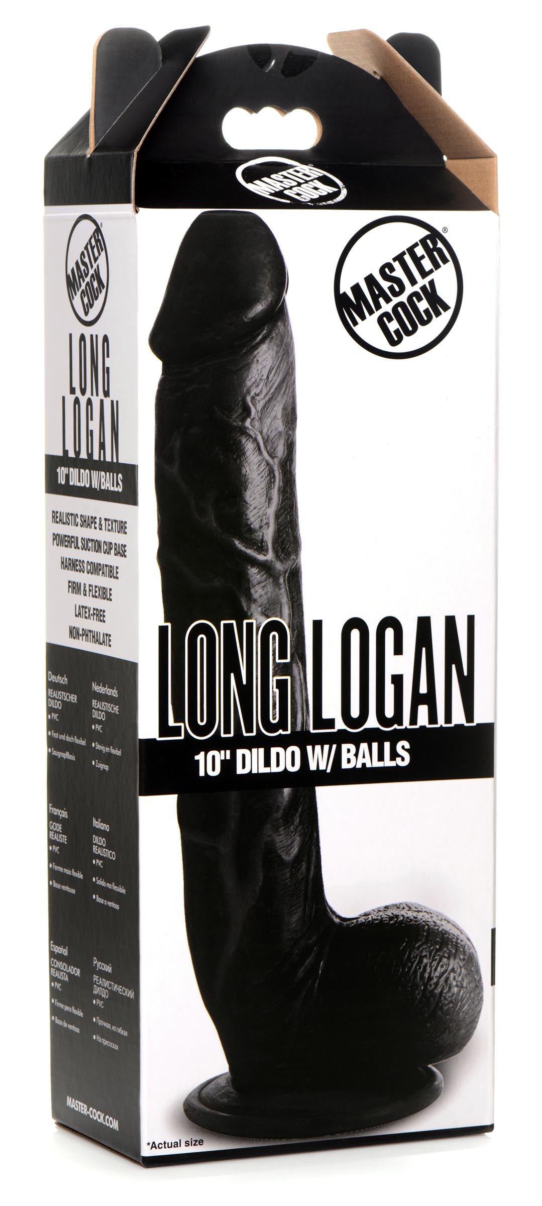 Master Cock Long Logan 10 Inch Dildo with Balls - Black Black