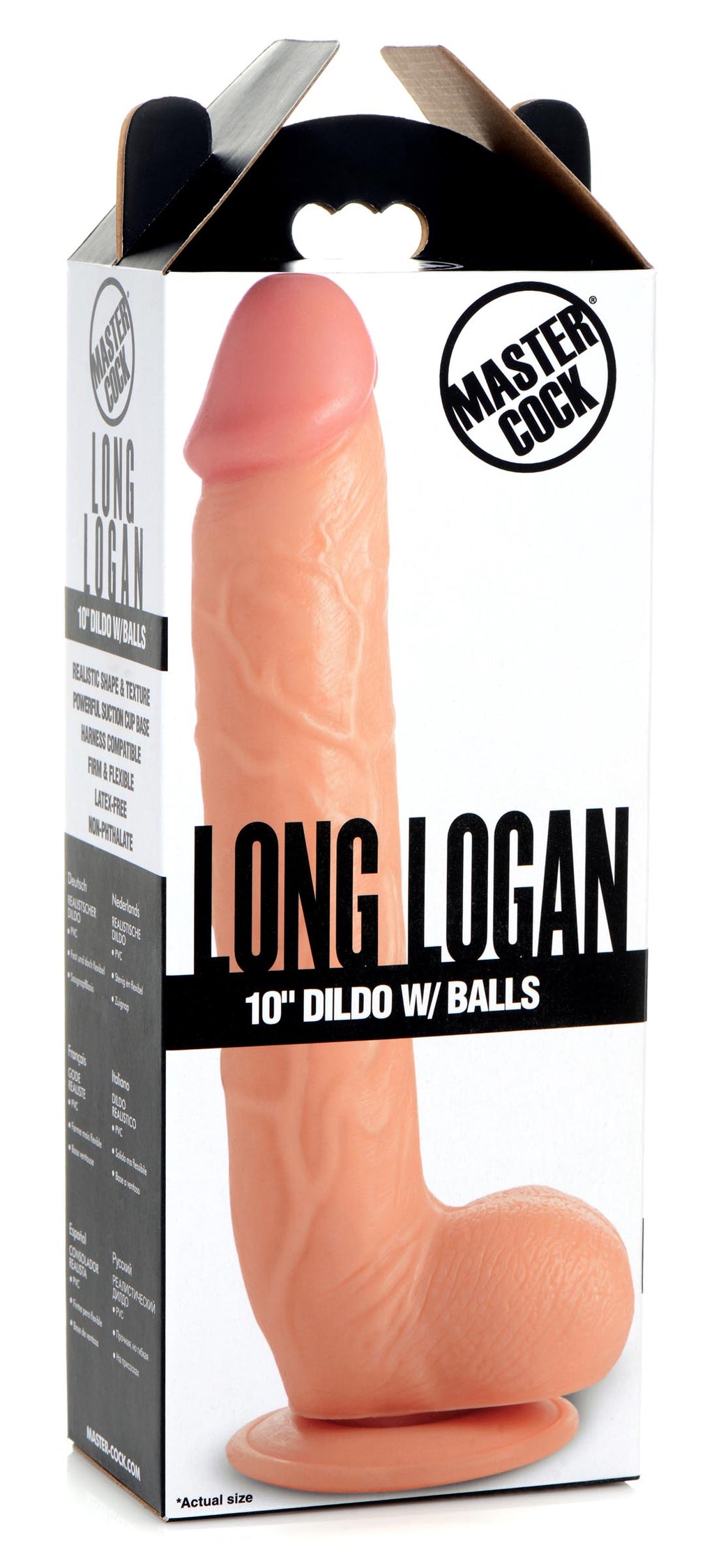 Master Cock Long Logan 10 Inch Dildo with Balls - Black Flesh