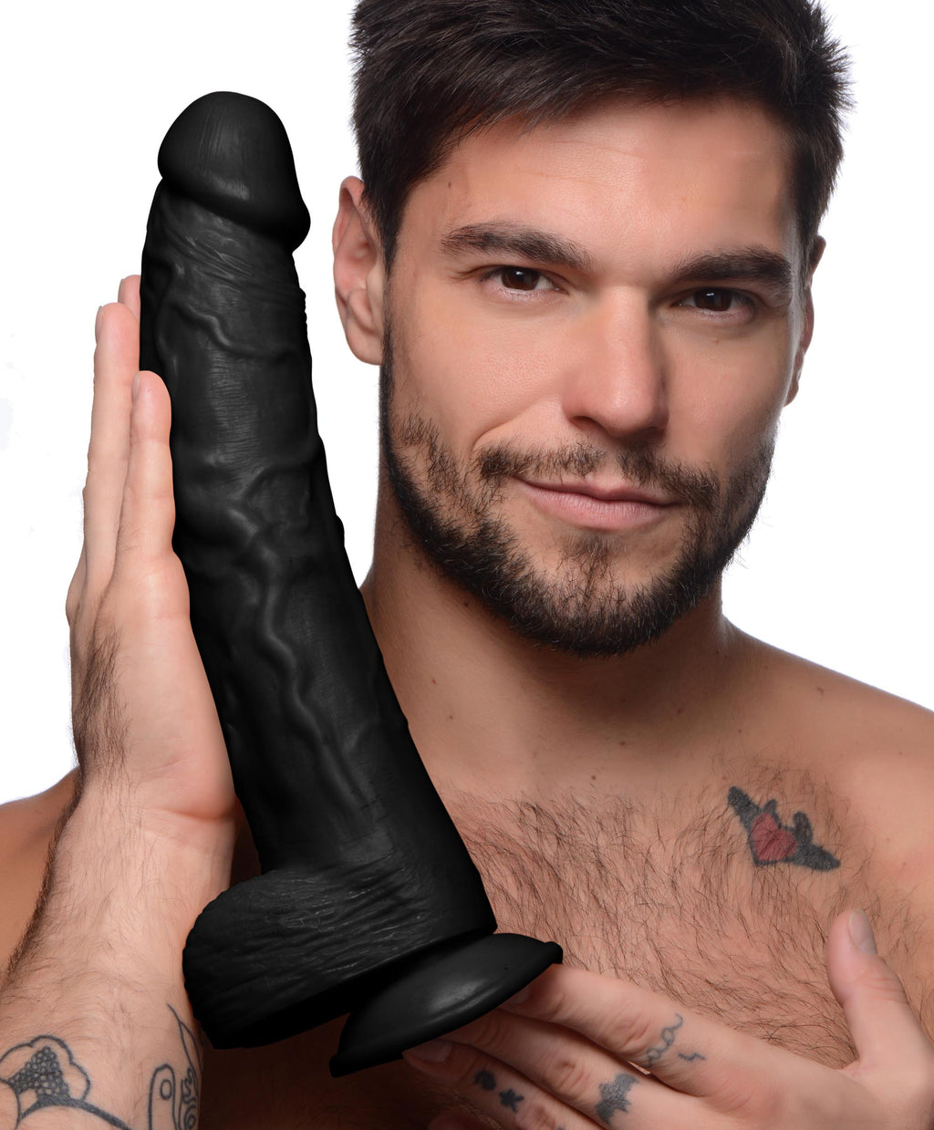 Master Cock Hung Harry 11.75 Inch Dildo with Balls - Black Black