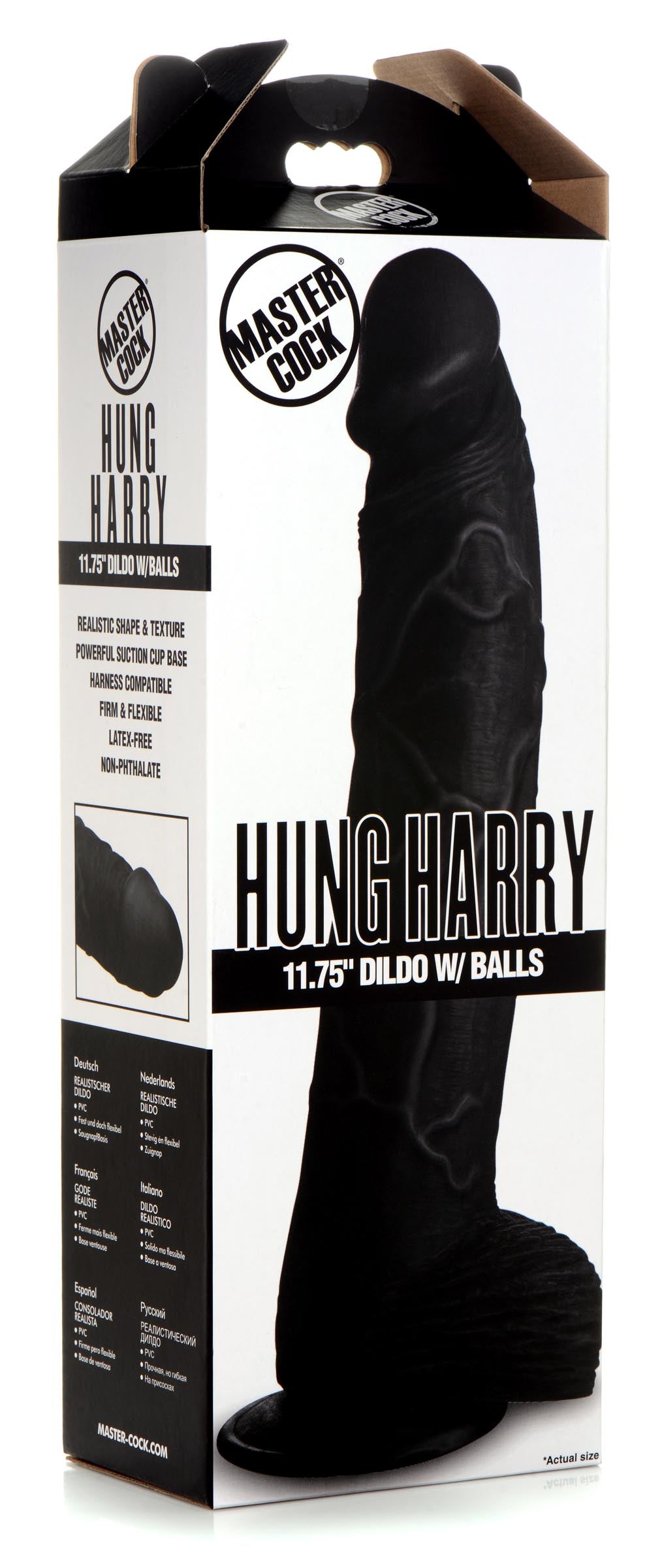 Master Cock Hung Harry 11.75 Inch Dildo with Balls - Black Black