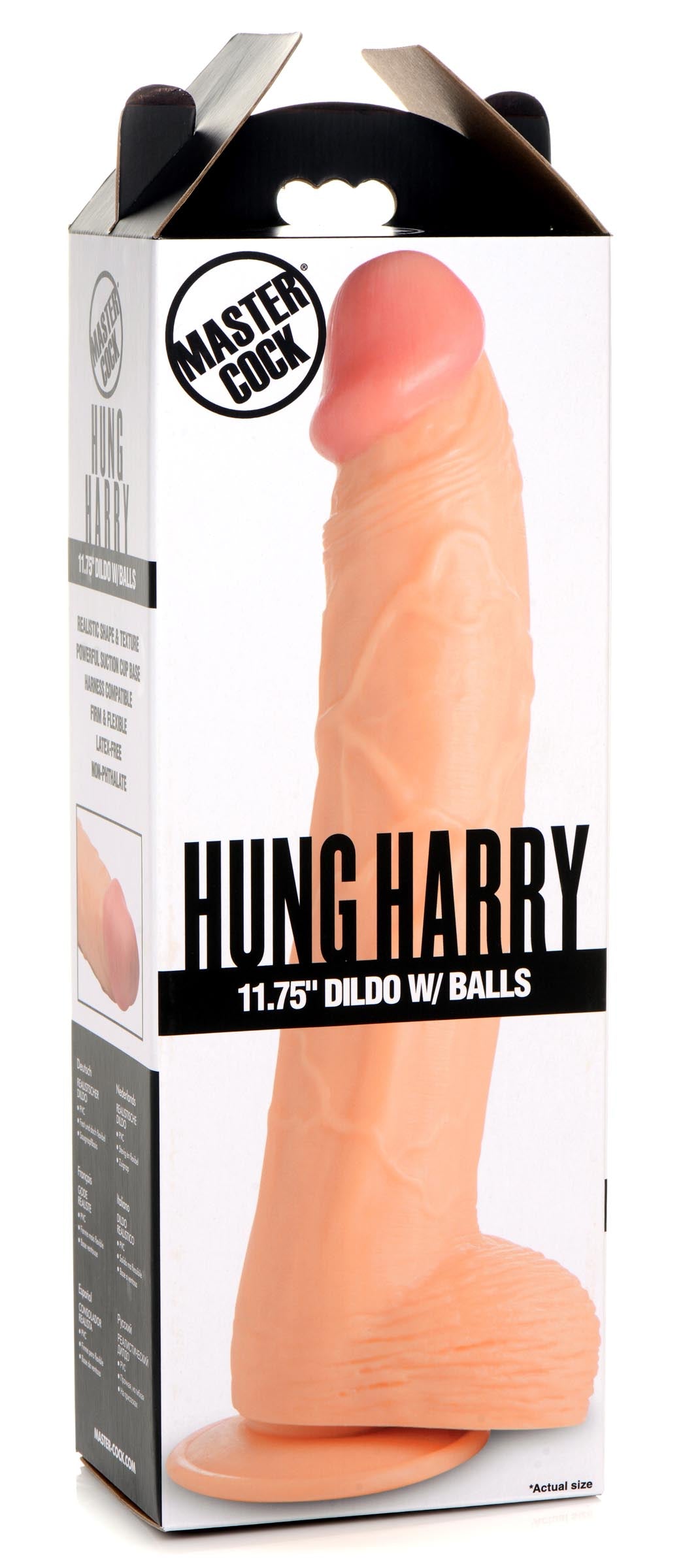 Master Cock Hung Harry 11.75 Inch Dildo with Balls - Black Flesh