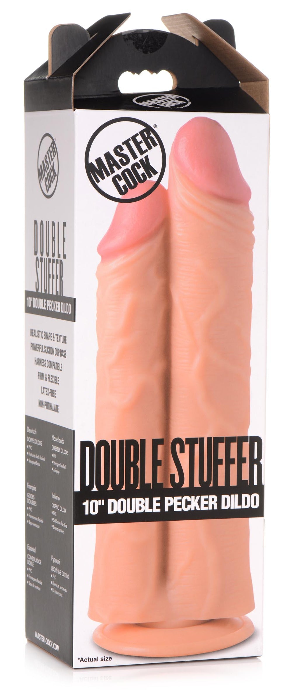 Master Cock Double Stuffer 10 Inch Dildo - Black Flesh