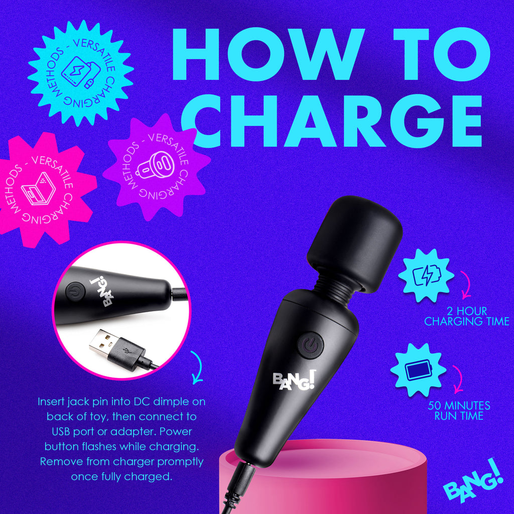 Bang! 10X Ultra Powerful Silicone Mini Wand - Black Black