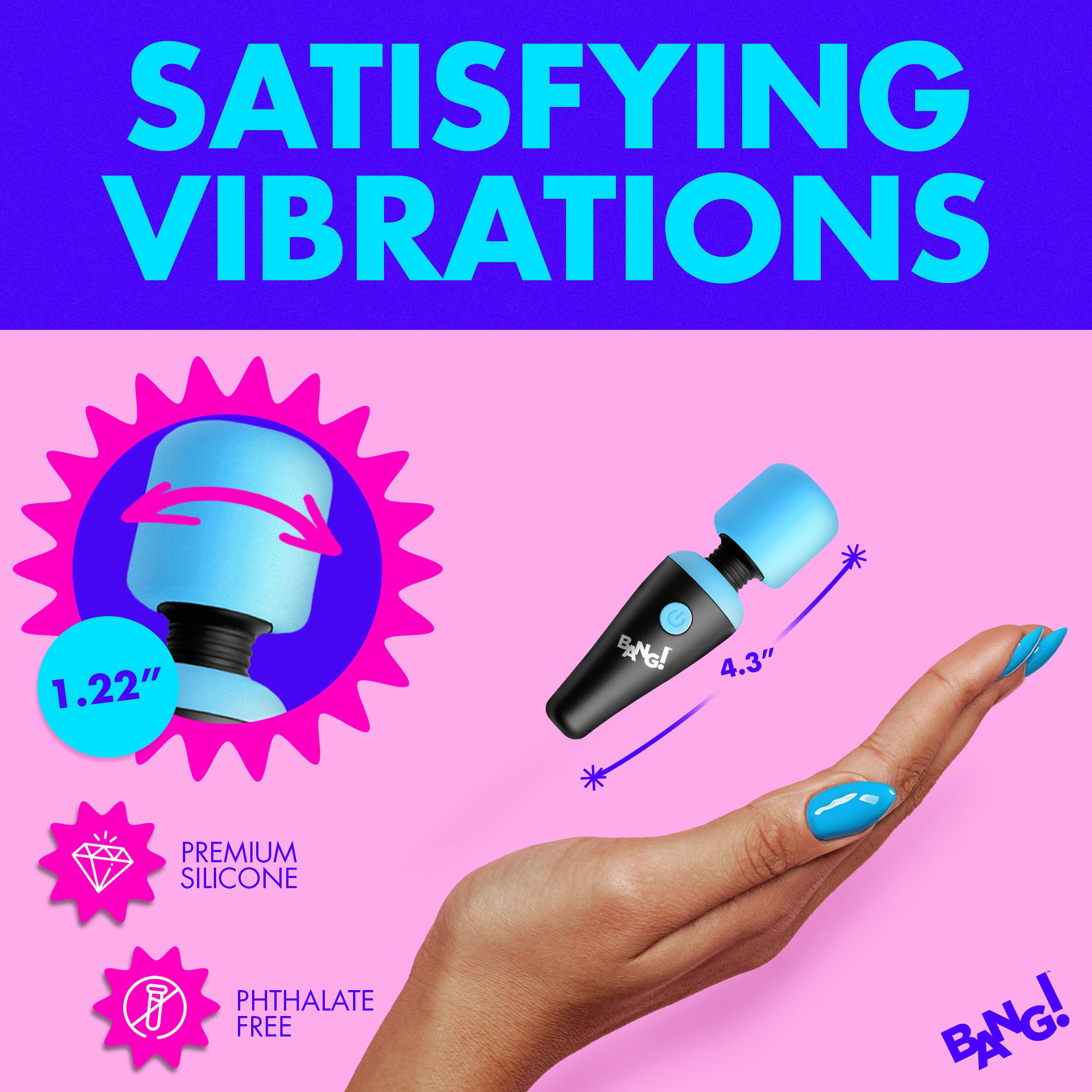 Bang! 10X Ultra Powerful Silicone Mini Wand - Black Blue