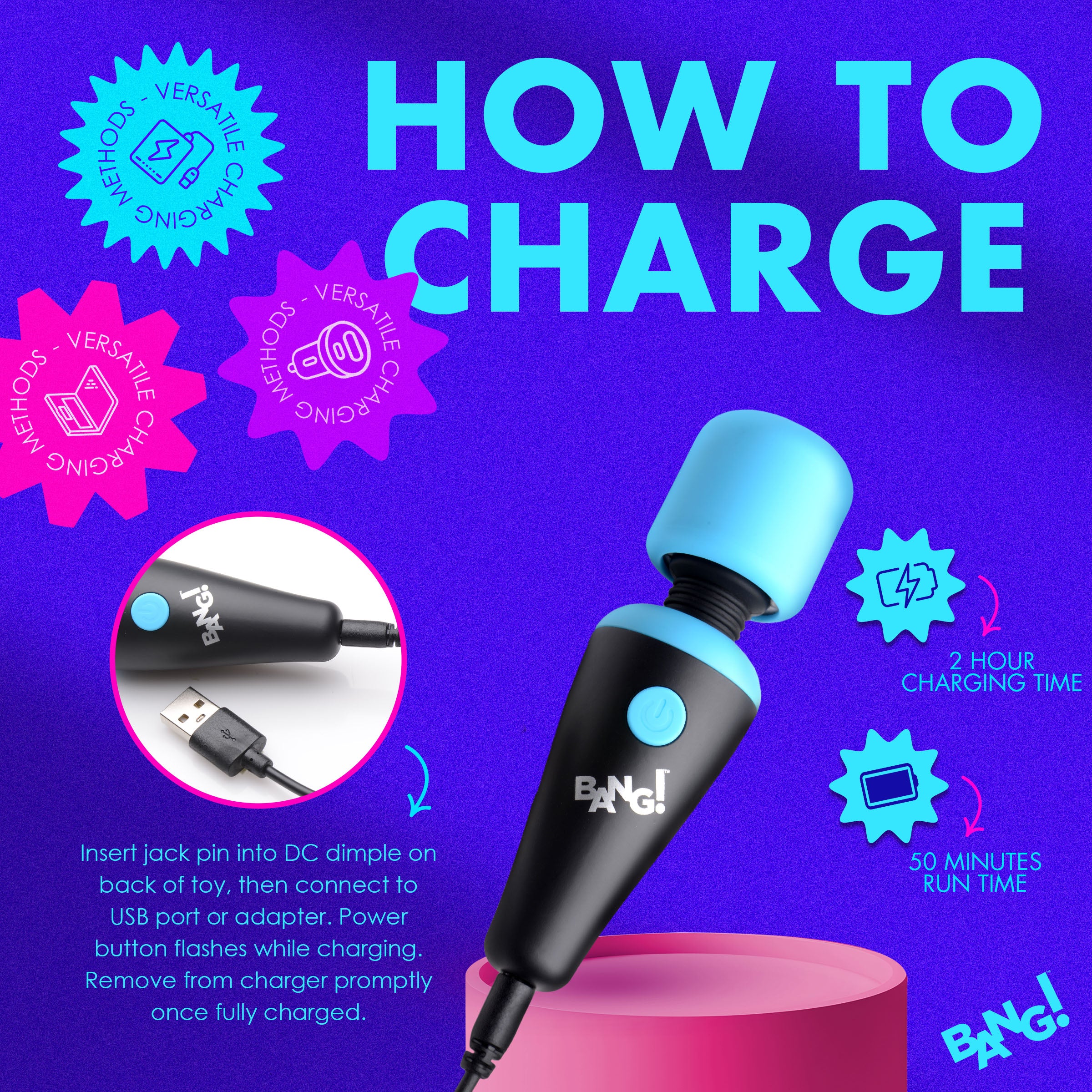 Bang! 10X Ultra Powerful Silicone Mini Wand - Black Blue