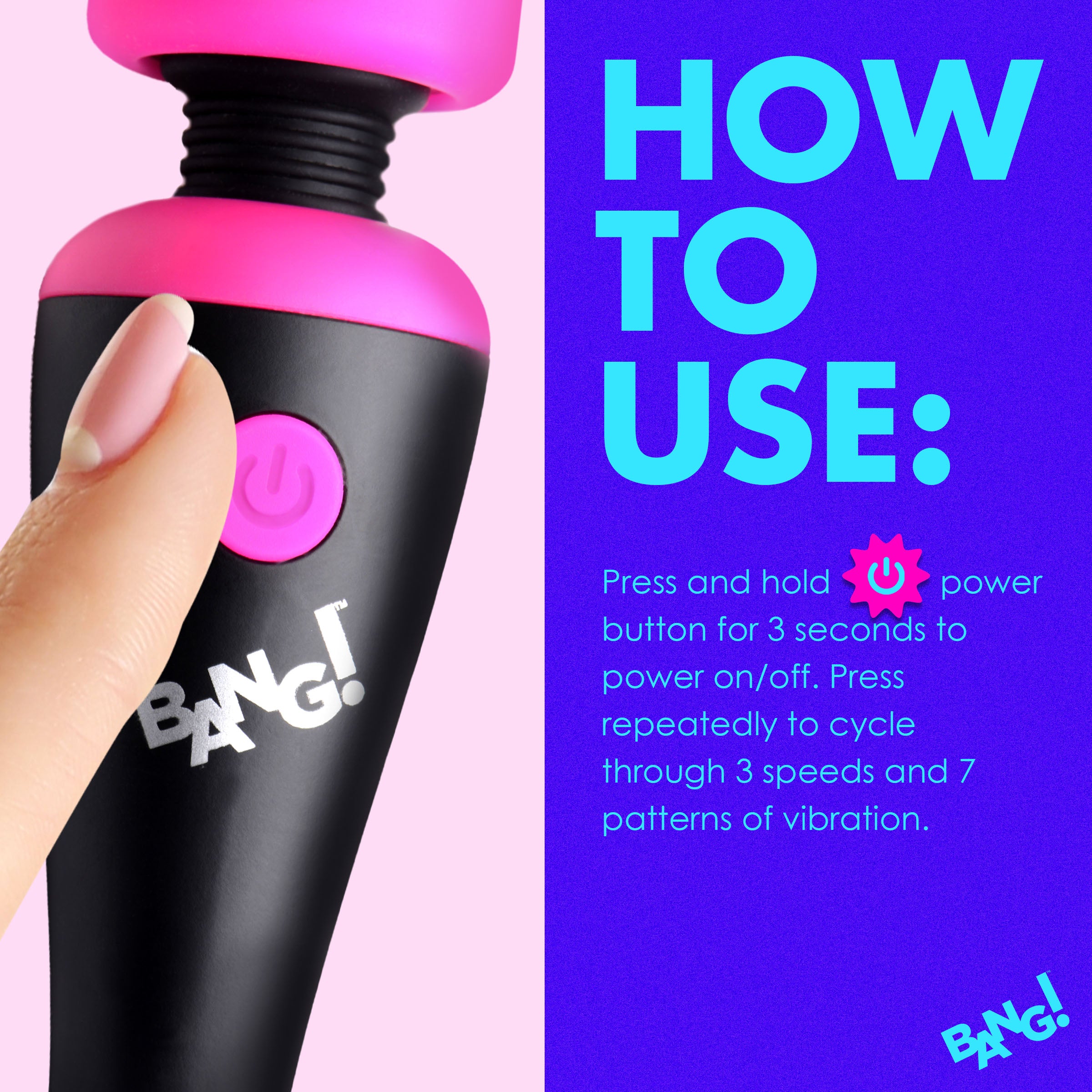 Bang! 10X Ultra Powerful Silicone Mini Wand - Black Pink