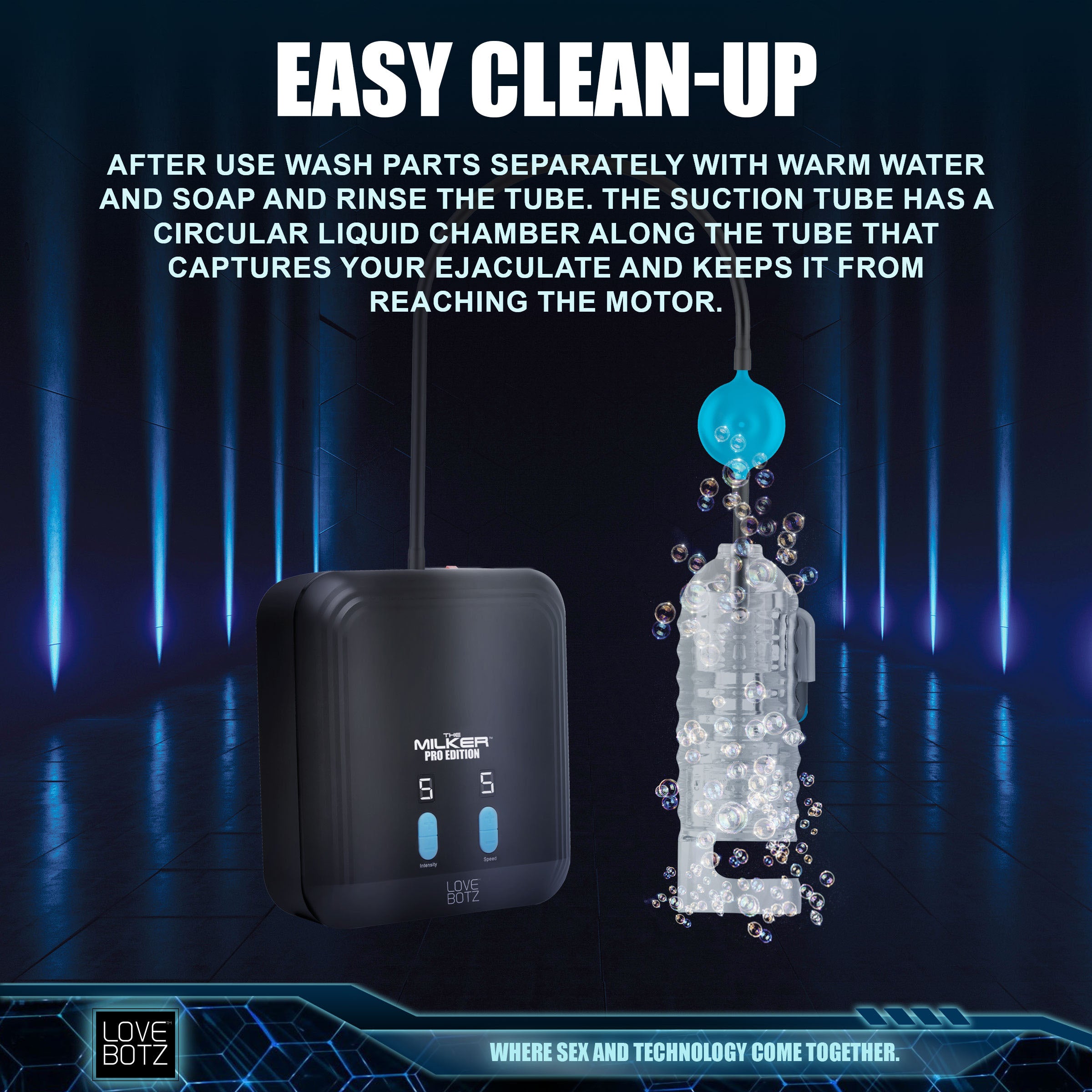 LoveBotz The Milker Pro Edition with Automatic Stroking, Suction and Vibration Black