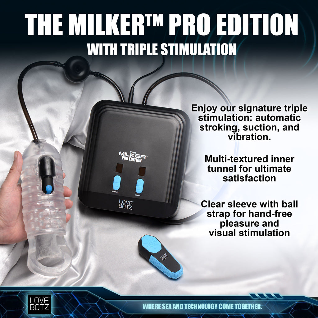 LoveBotz The Milker Pro Edition with Automatic Stroking, Suction and Vibration Black