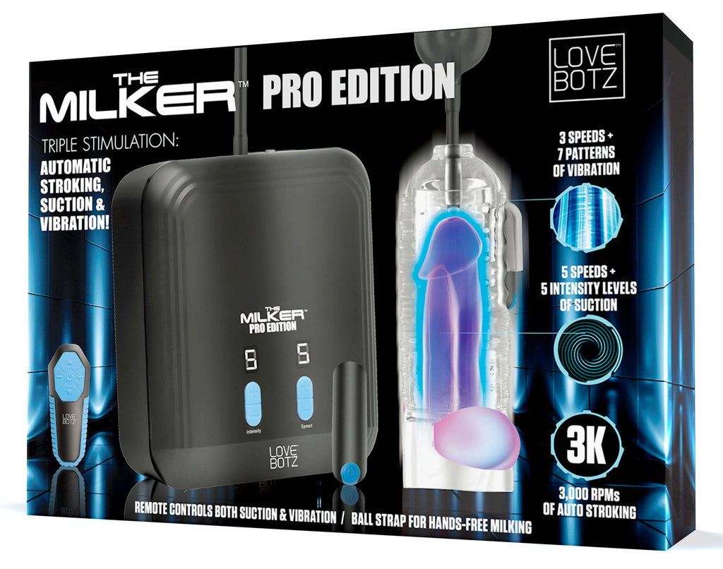 LoveBotz The Milker Pro Edition with Automatic Stroking, Suction and Vibration Black