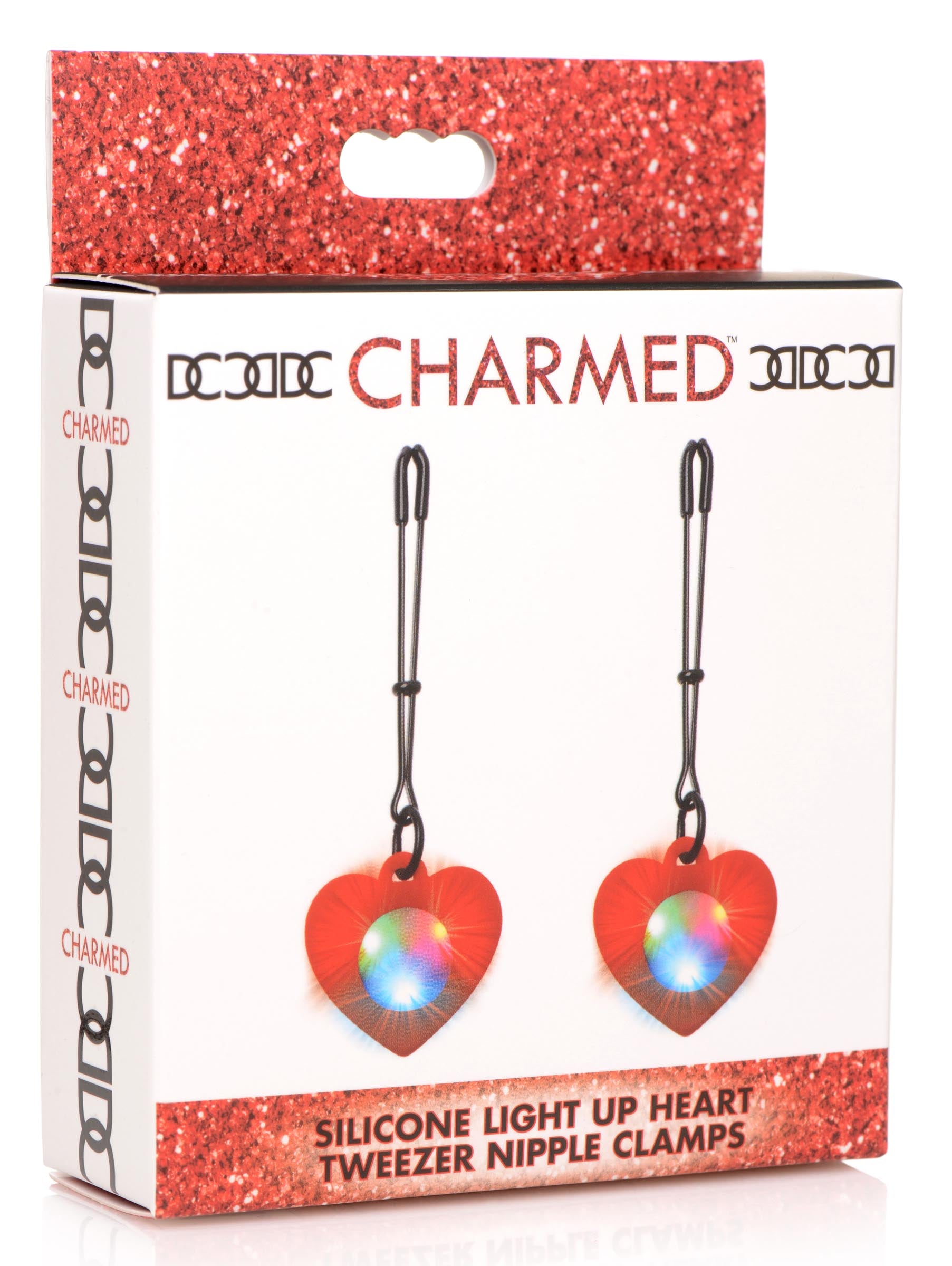 Charmed Silicone Light Up Heart Tweezer Nipple Clamps Red