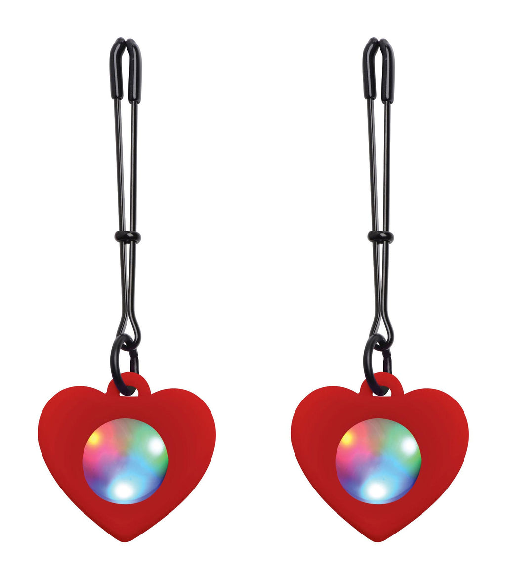 Charmed Silicone Light Up Heart Tweezer Nipple Clamps Red