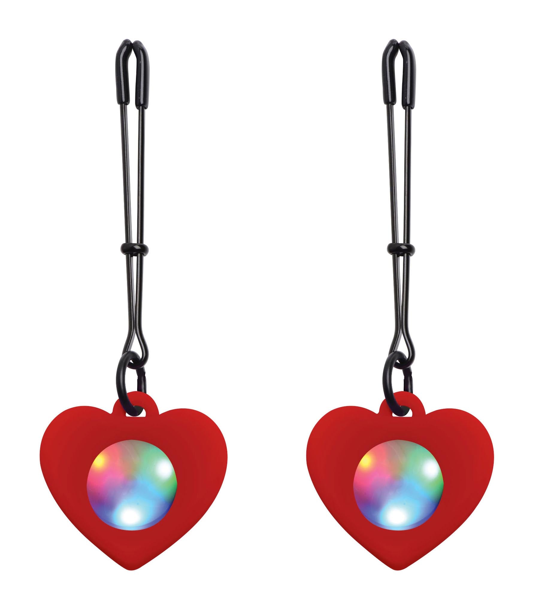 Charmed Silicone Light Up Heart Tweezer Nipple Clamps Red