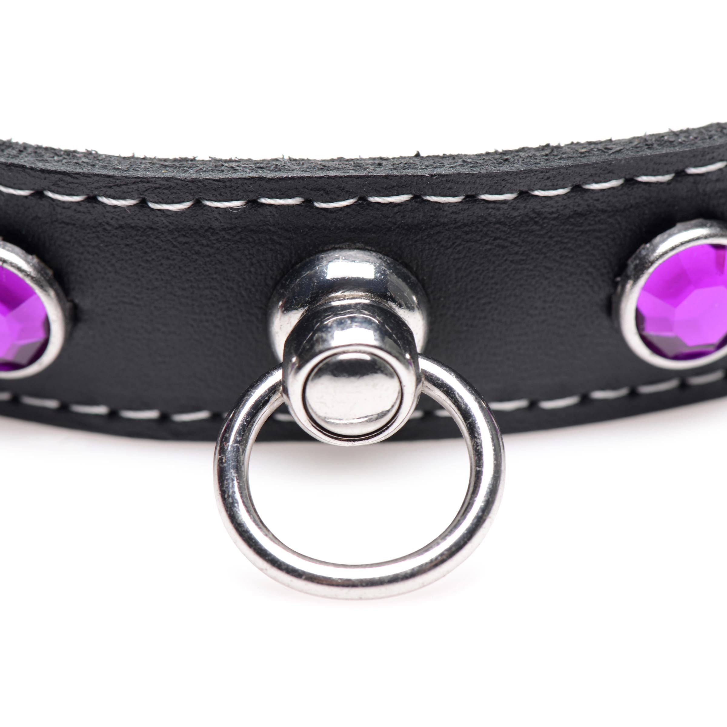 Master Series Royal Vixen Leather Choker with Rhinestones - Purple Purple