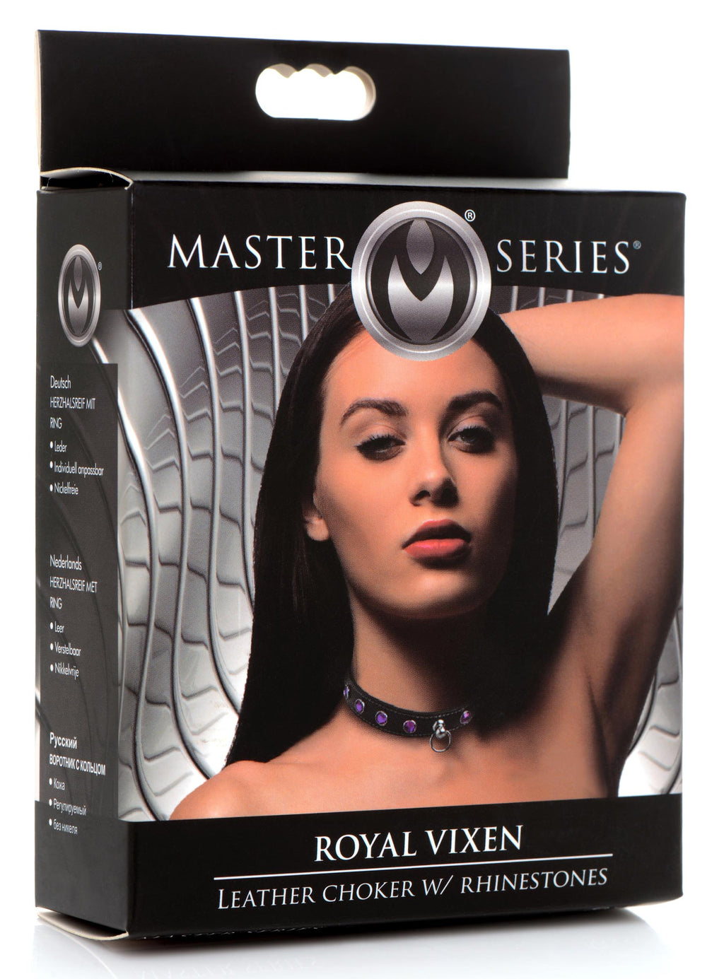 Master Series Royal Vixen Leather Choker with Rhinestones - Purple Purple