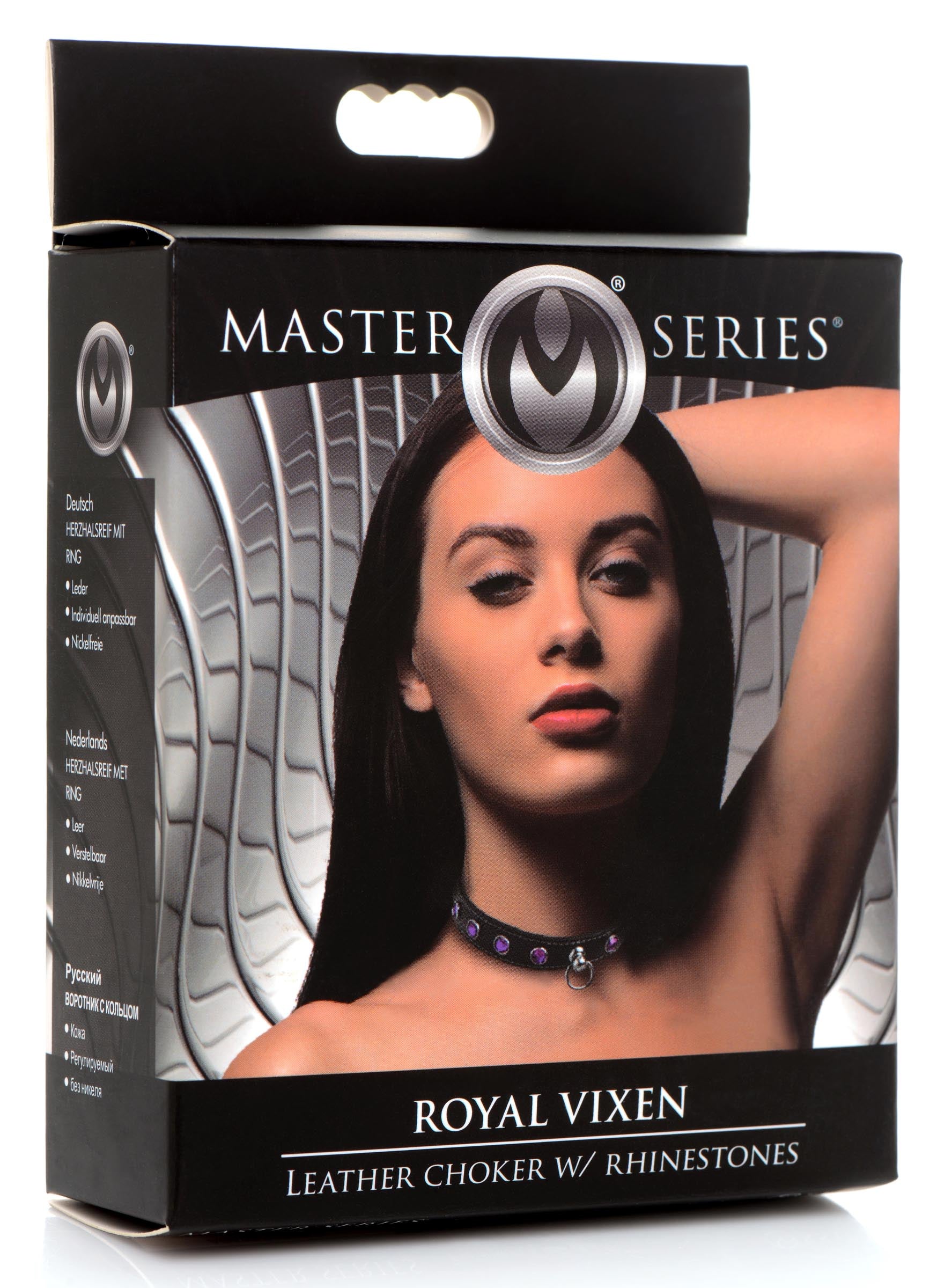 Master Series Royal Vixen Leather Choker with Rhinestones - Purple Purple