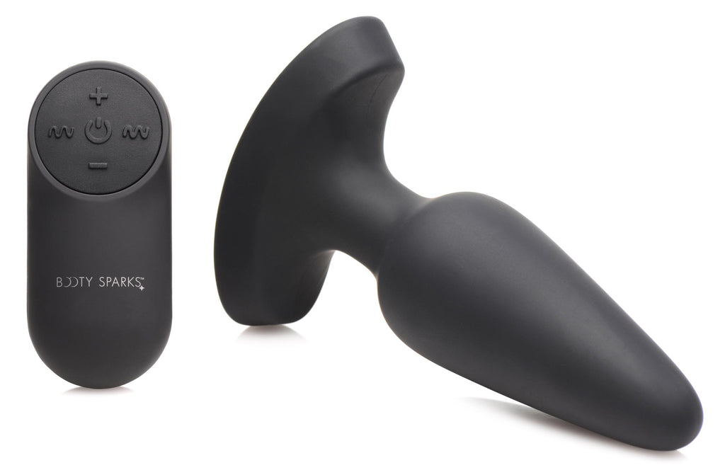 Booty Sparks 28X Laser Heart Silicone Anal Plug with Remote – Medium Black