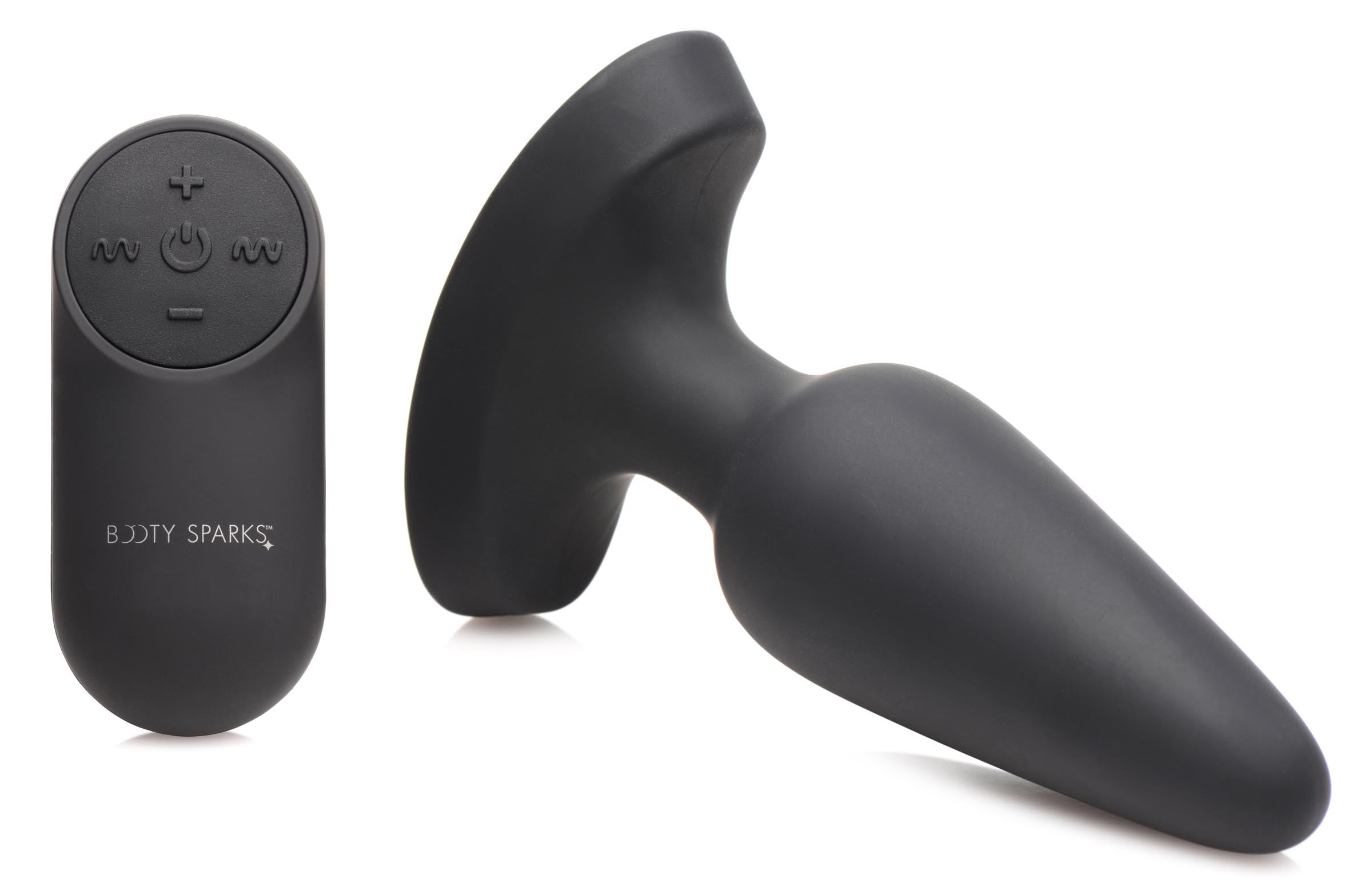 Booty Sparks 28X Laser Heart Silicone Anal Plug with Remote – Medium Black