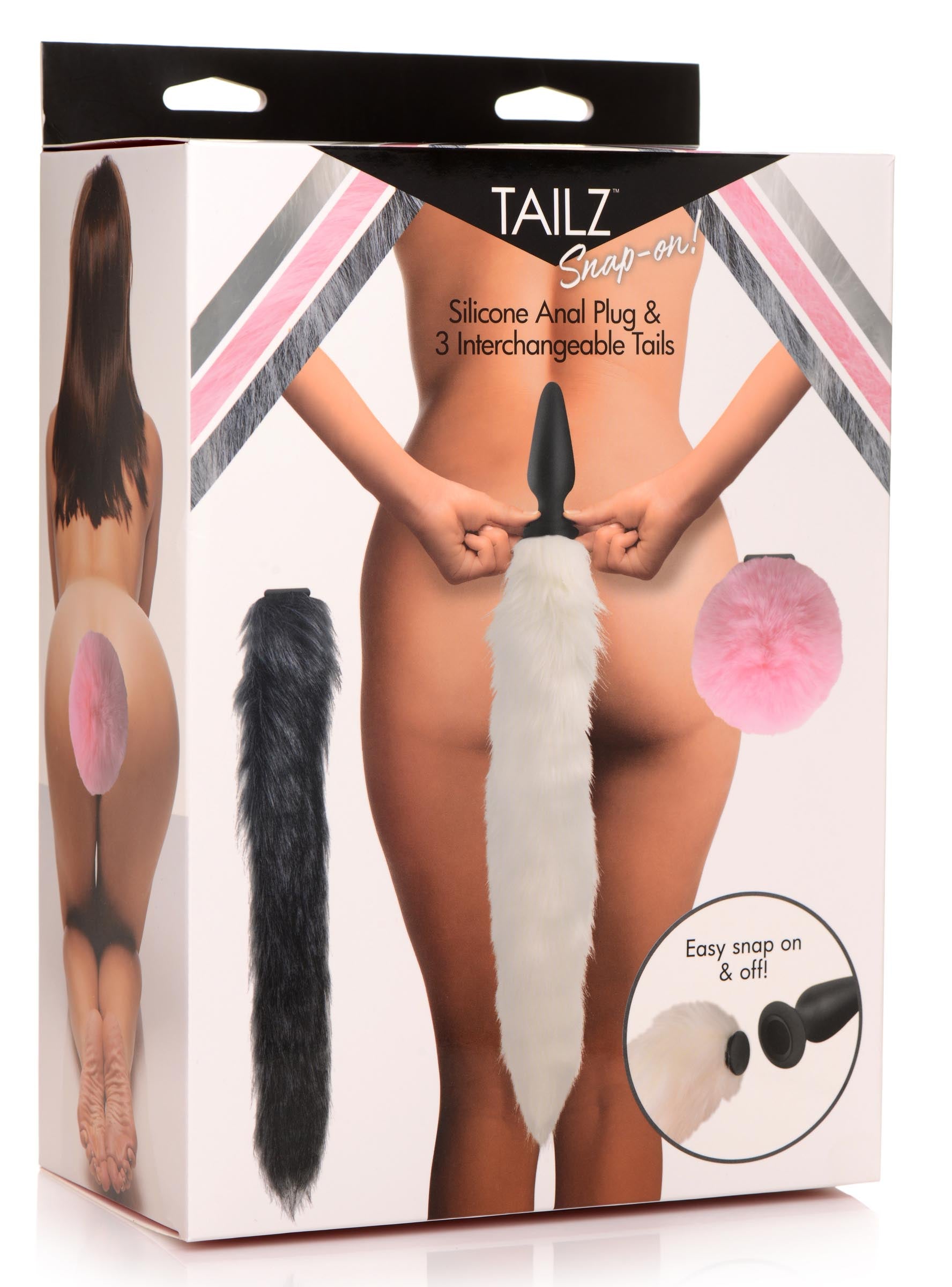 Tailz Silicone Anal Plug with 3 Interchangeable Tails Multi