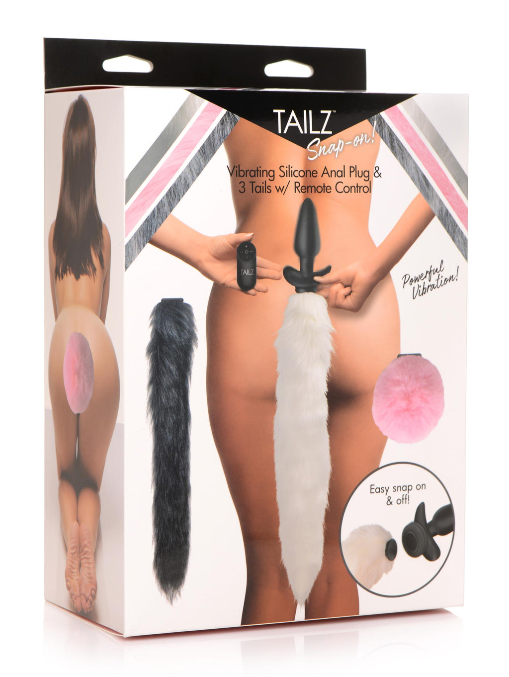 Tailz Vibrating Silicone Anal Plug with 3 Interchangeable Tails Multi