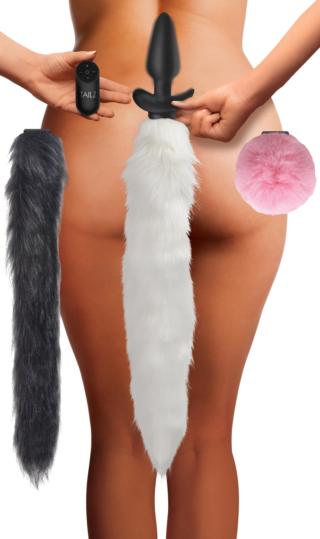 Tailz Vibrating Silicone Anal Plug with 3 Interchangeable Tails Multi