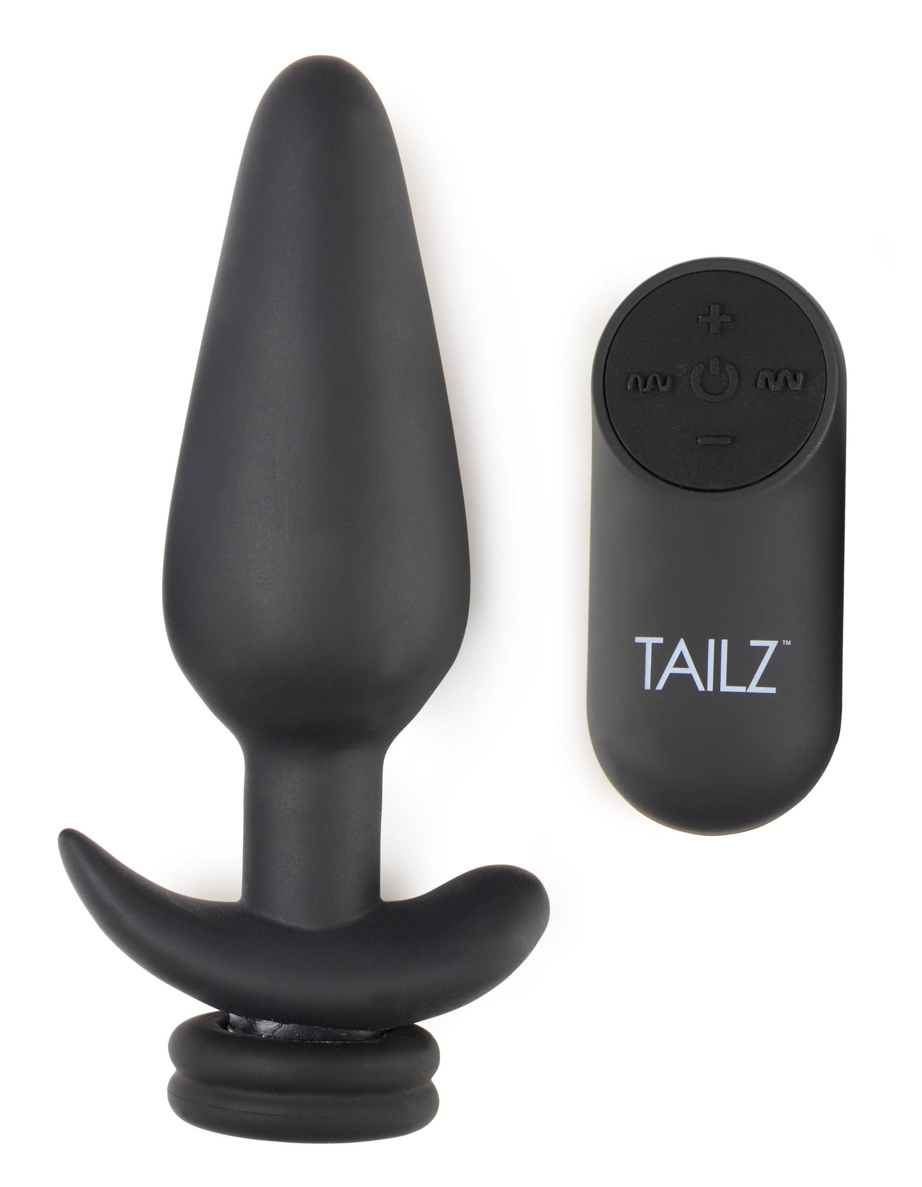 Tailz Interchangeable 10X Vibrating Silicone Anal Plug with Remote - Small Black