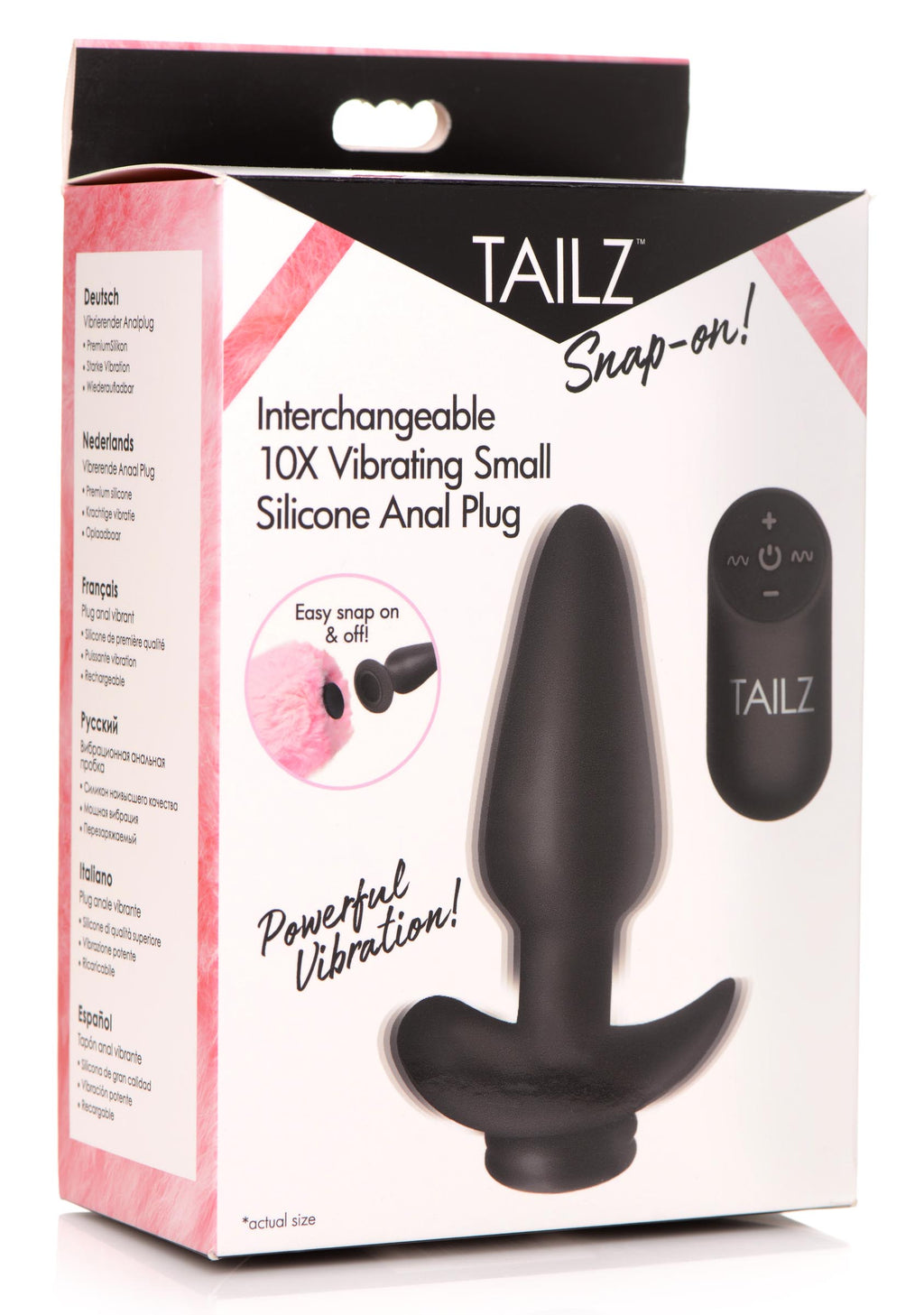 Tailz Interchangeable 10X Vibrating Silicone Anal Plug with Remote - Small Black